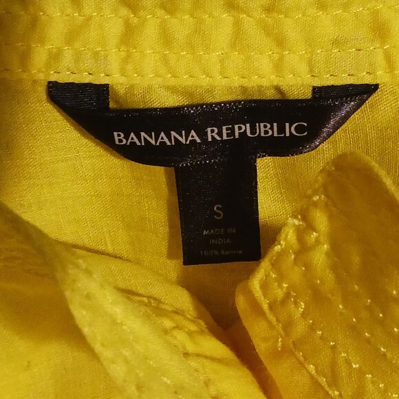 Banana Republic Rami Yellow High Neck Puff Sleeve Blouse  Size‎ S - Picture 7 of 10